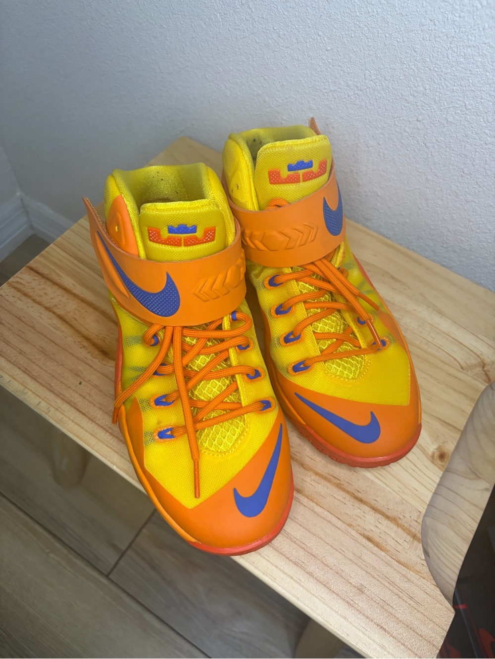 LeBron’s Kids Orange, Yellow & Blue High-Top Sneakers